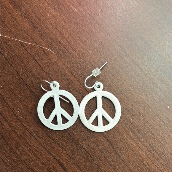 White Peace Sign Earrings - Picture 1 of 3